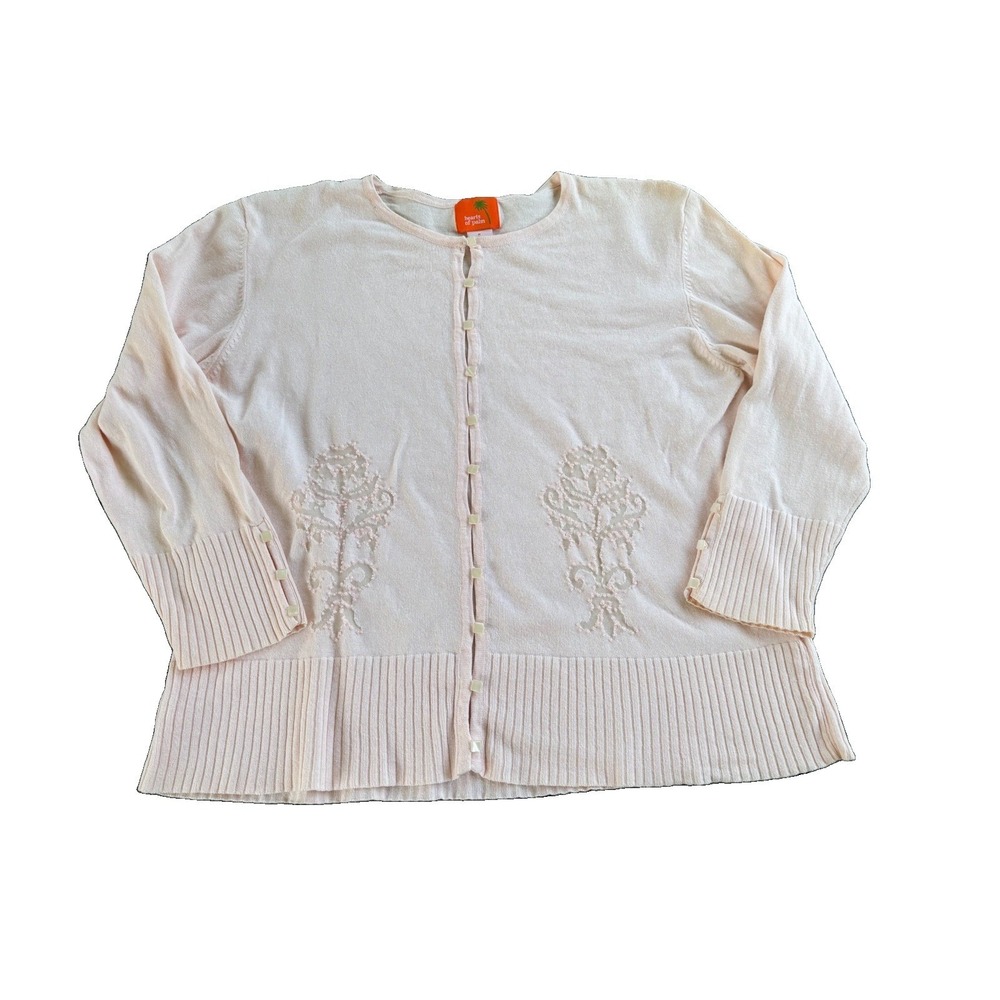 Hearts of Palm Womens Medium Peach Cardigan Beading Embellishment